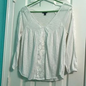 Wide v-necked long sleeve top with lace detailing